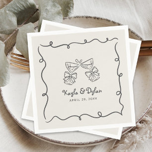 Serviette En Papier Mariage cadre ondulé dessins fantaisistes à la mai