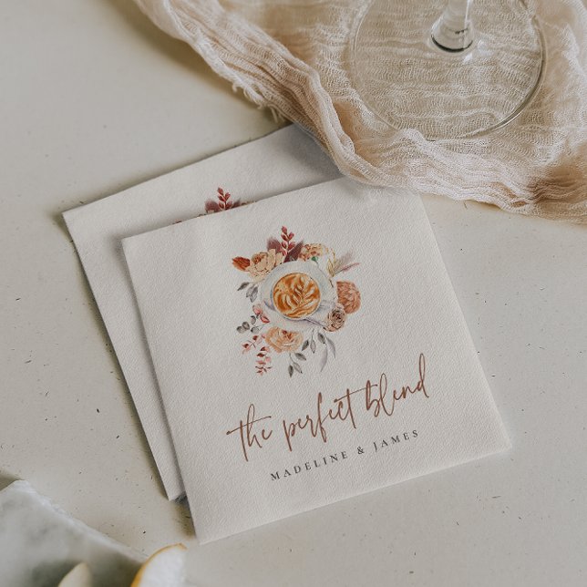 Serviette En Papier Mariage Café Floral Boho "Le Mélange Parfait" (Créateur téléchargé)
