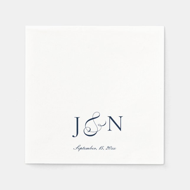Serviette En Papier Mariage Calligraphie Classique Écriture Navy Bleu  (Devant)