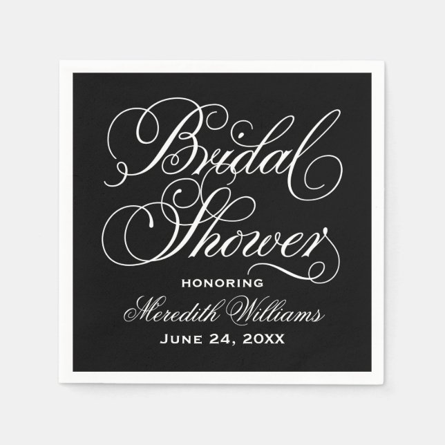 Serviette En Papier Mariage calligraphié noir classique Shower de mari (Devant)
