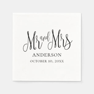 Serviette En Papier Mariage calligraphié noir et blanc. Monsieur et ma
