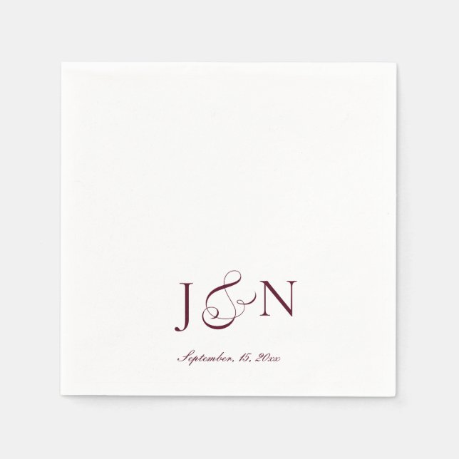 Serviette En Papier Mariage Calligraphie Script Bourgogne Ivoire Class (Devant)
