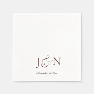 Serviette En Papier Mariage Calligraphie Script Brun Ivoire Classique
