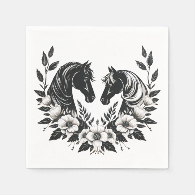 Serviette En Papier Mariage campagnard-Chevaux et fleurs (Devant)
