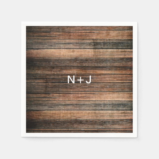 Serviette En Papier Mariage Campagnard de Grange en Bois Brun Rustique (Devant)