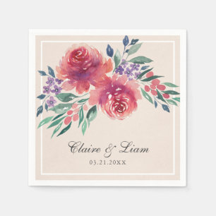 Serviette En Papier Mariage campagnard floral d'aquarelle romantique