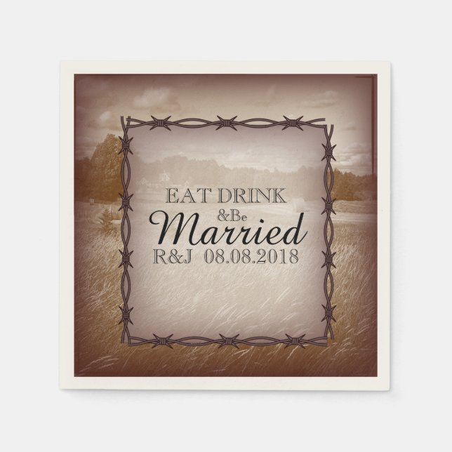 Serviette En Papier mariage campagnard occidental rustique moderne (Devant)