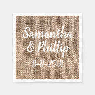 Serviette En Papier Mariage campagnard personnalisé Burlap Look
