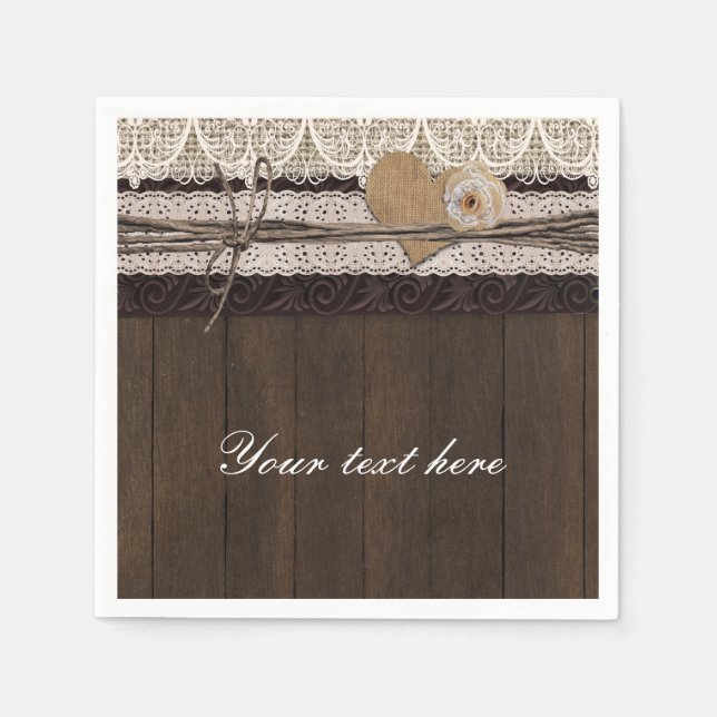 Serviette En Papier Mariage campagnard romantique en dentelle Burlap (Devant)