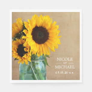 Serviette En Papier Mariage campagnard rustique de tournesol Mason Jar