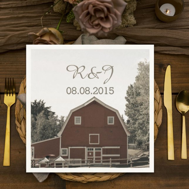 Serviette En Papier mariage campagnard rustique rouge grange mariage f (rustic country wedding red barn wedding favor napkins)
