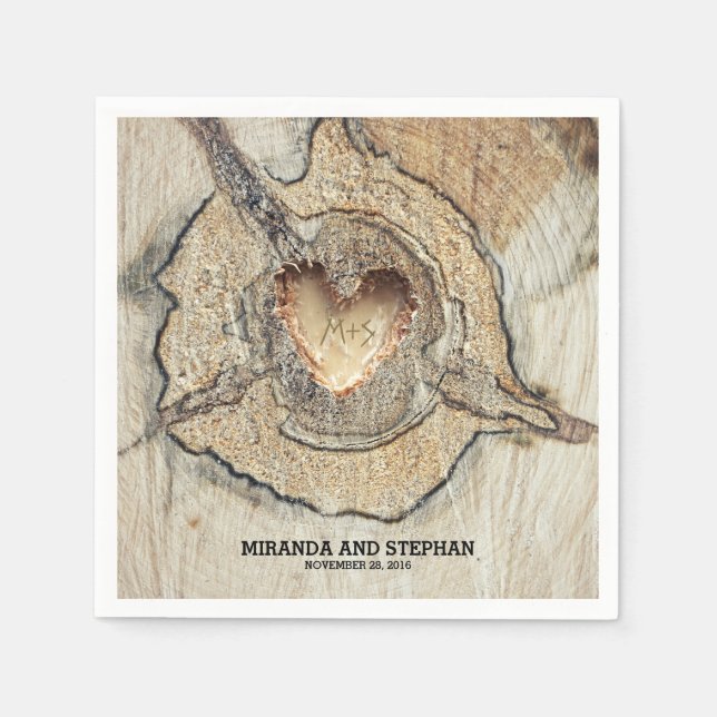 Serviette En Papier Mariage campagnard rustique Wood Heart (Devant)