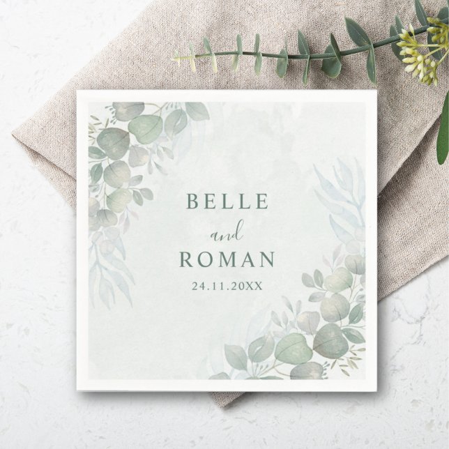 Serviette En Papier Mariage Campagne de Vert Sauge Eucalyptus (Créateur téléchargé)