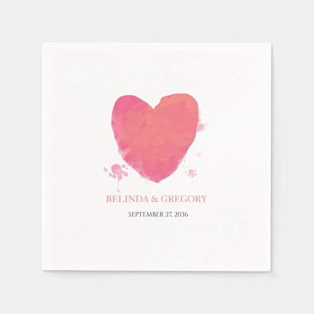 Serviette En Papier Mariage cardiaque rustique aquarelle (Devant)
