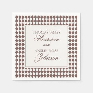 Serviette En Papier Mariage Carreauté en Brun Moka Harlequin