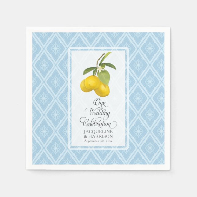 Serviette En Papier Mariage Célébration Marine bleu Citron blanc Citru (Devant)