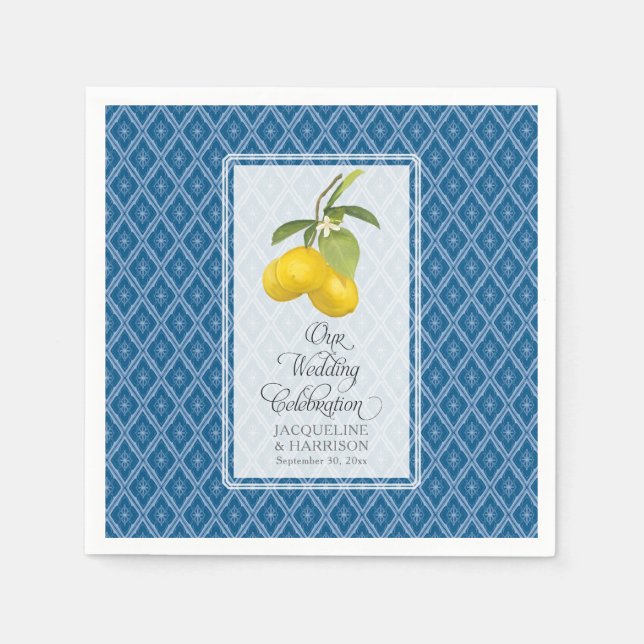 Serviette En Papier Mariage Célébration Marine bleu Citron blanc Citru (Devant)