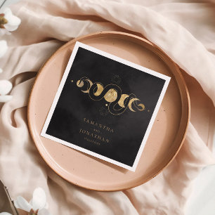 Serviette En Papier Mariage céleste de Tarot noir et de Faux Gold