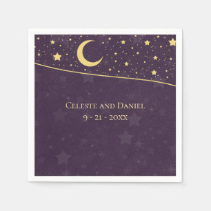 Serviette En Papier Mariage céleste Profonde Violet Étoiles et Lune