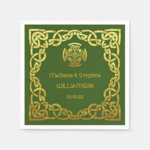 Serviette En Papier Mariage celtique Green Faux Gold Personnalisez
