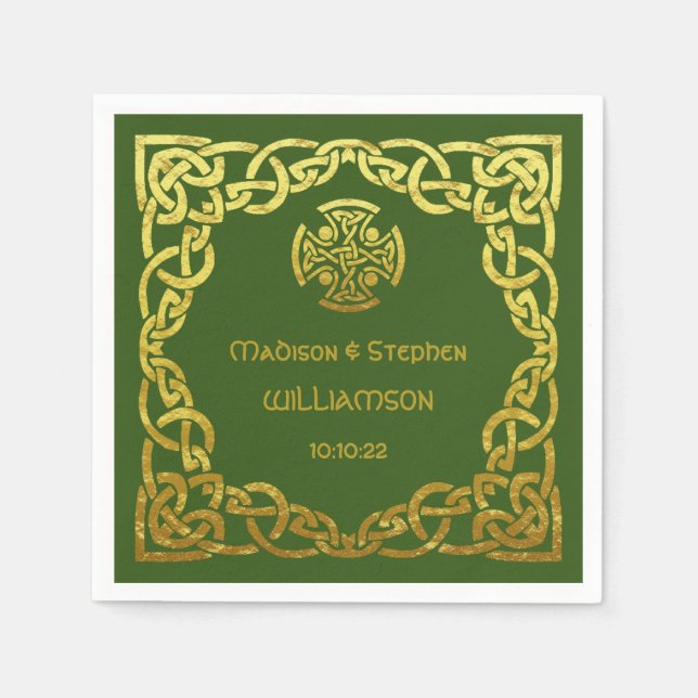 Serviette En Papier Mariage celtique Green Faux Gold Personnalisez (Devant)