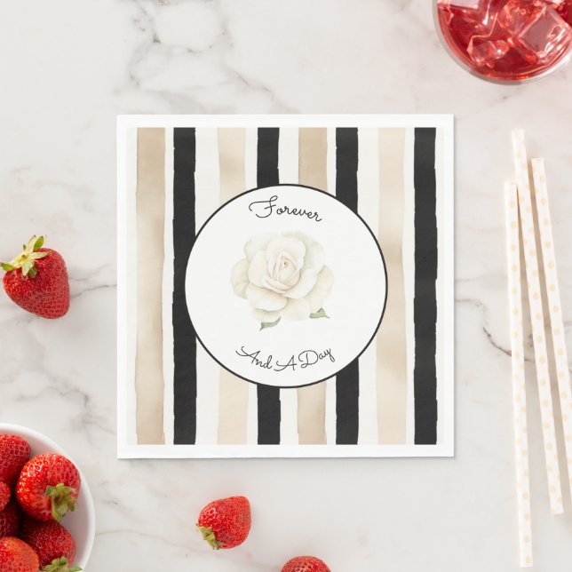 Serviette En Papier Mariage Champagne Crème Noir Blanc Rose Rayures (En situation)
