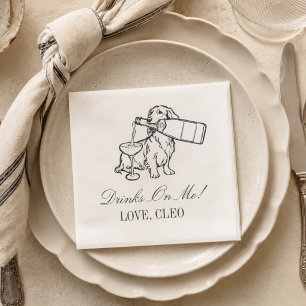 Serviette En Papier Mariage Champagne Dachshund Dessin Main Classique