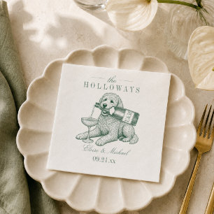 Serviette En Papier Mariage Champagne Doodle Doré Vert Sauge Prépa