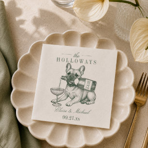 Serviette En Papier Mariage Champagne French Bulldog Vert Sauge Prépa
