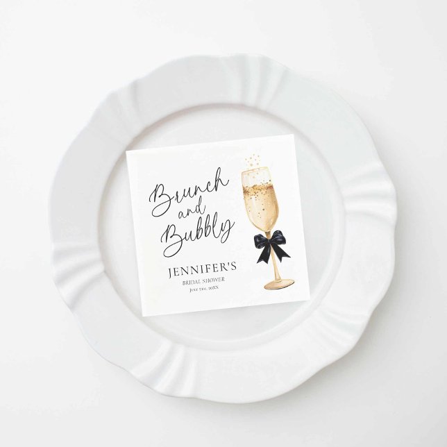 Serviette En Papier Mariage Champagnisé (Elegant Gold and Black Brunch and Bubbly Paper Napkins)