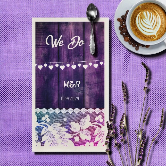 Serviette En Papier mariage champêtre - bois, dentelle, cœurs en ficel (Créateur téléchargé)