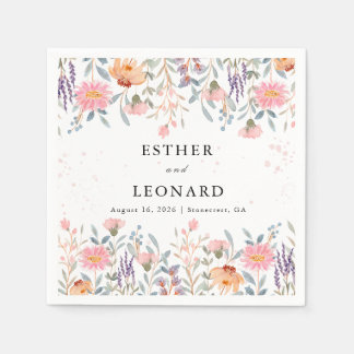 Serviette En Papier Mariage Champêtre Coloré de Printemps avec Fleurs