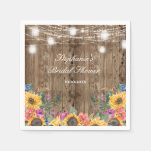 Serviette En Papier Mariage champêtre en bois de grange et tournesols
