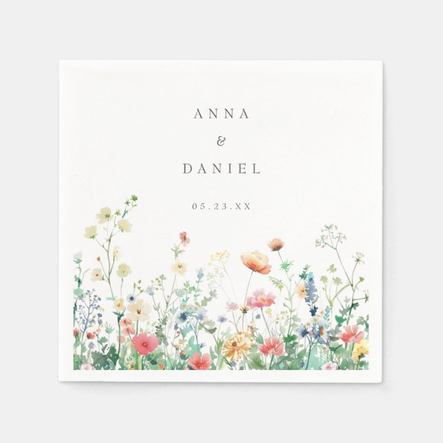 Serviette En Papier Mariage Champêtre Fantaisiste de Prairie aux Fleur (Devant)