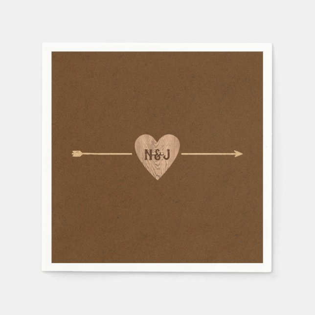 Serviette En Papier Mariage Champêtre Marron Kraft Cœur Flèche Shower  (Devant)