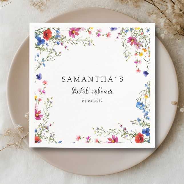 Serviette En Papier Mariage Champêtre Moderne (Modern Wildflower Bridal Shower Paper Plates)