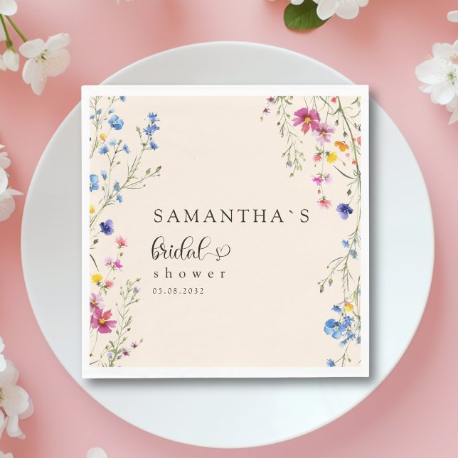 Serviette En Papier Mariage Champêtre Moderne  (Modern Wildflower Bridal Shower Napkins)