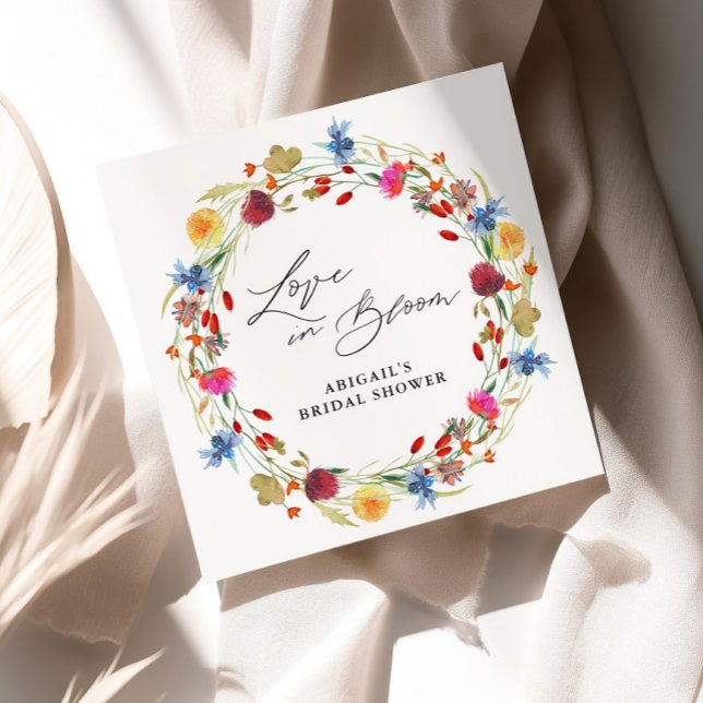 Serviette En Papier Mariage champêtre personnalisé avec fleurs sauvage (Créateur téléchargé)