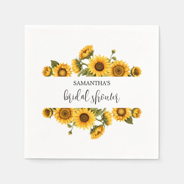 Serviette En Papier Mariage champêtre tournesols brillant (Devant)
