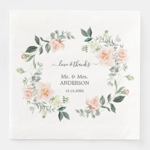Serviette En Papier Mariage Charmant Aquarelle Fleurs Blanches Blush
