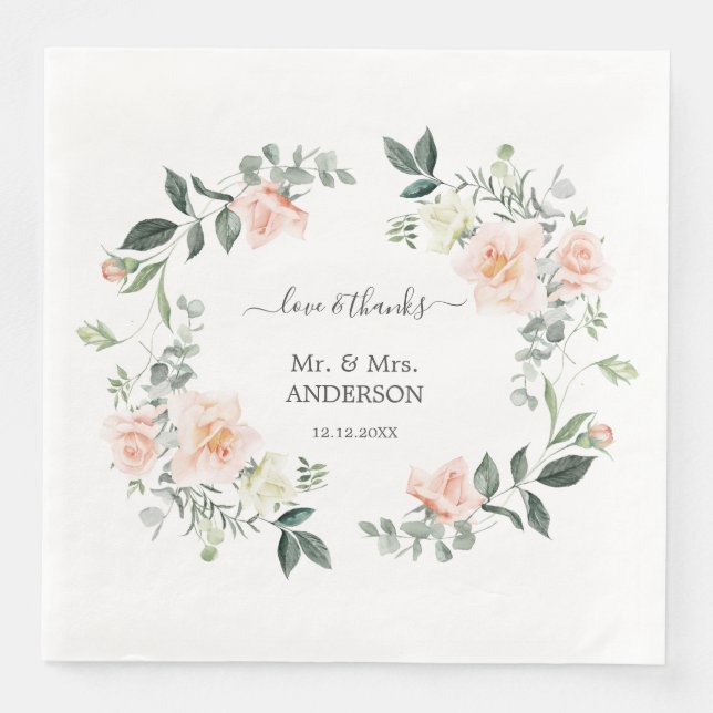 Serviette En Papier Mariage Charmant Aquarelle Fleurs Blanches Blush (Devant)