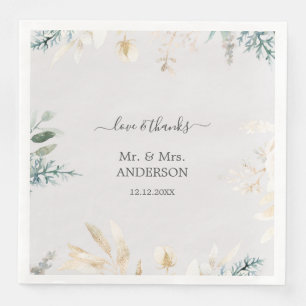 Serviette En Papier Mariage charmant aquarelle verdure or