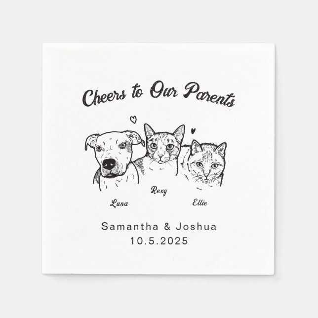 Serviette En Papier Mariage chat chien simple 3 animal de compagnie (Devant)