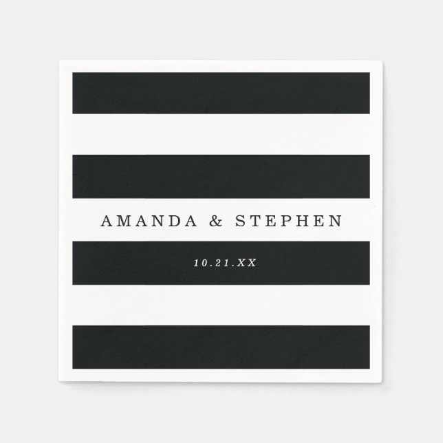 Serviette En Papier Mariage Chic Black Stripes (Devant)