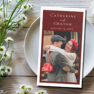 Serviette En Papier Mariage chic burgundy Photo personnalisé