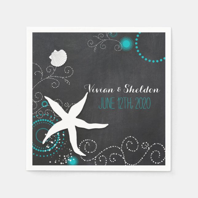 Serviette En Papier Mariage Chic Chalkboard Beach (Devant)