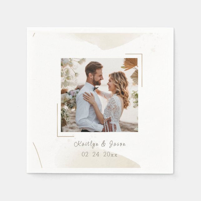 Serviette En Papier Mariage Chic Minimal Photo personnalisée (Devant)