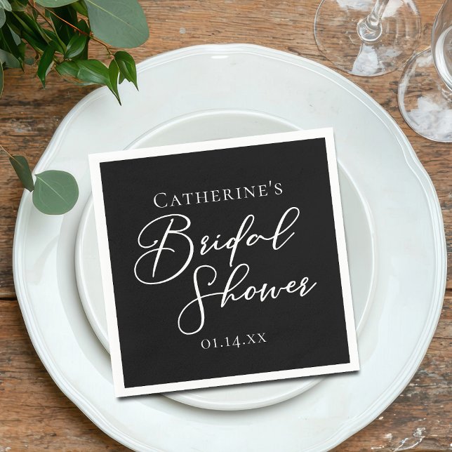 Serviette En Papier Mariage chic noir et blanc personnalisé (Créateur téléchargé)