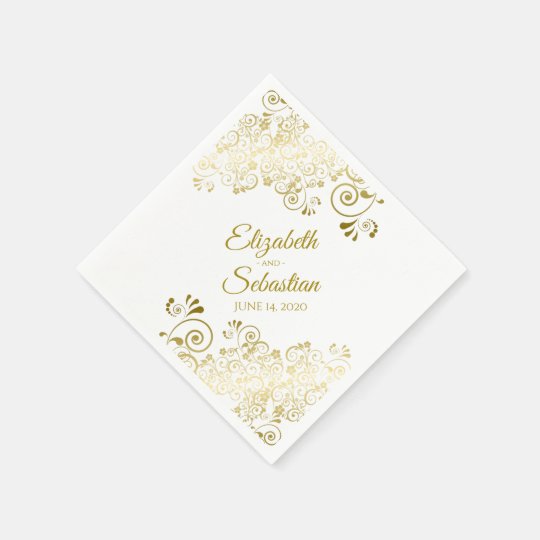 Serviette En Papier Mariage Chic Simple En Filigrane Floral D Or Zazzle Fr