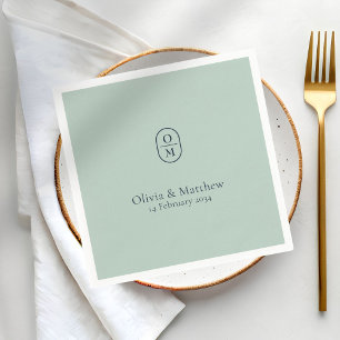 Serviette En Papier Mariage chic vert mousse de mer Monogramme Mariage